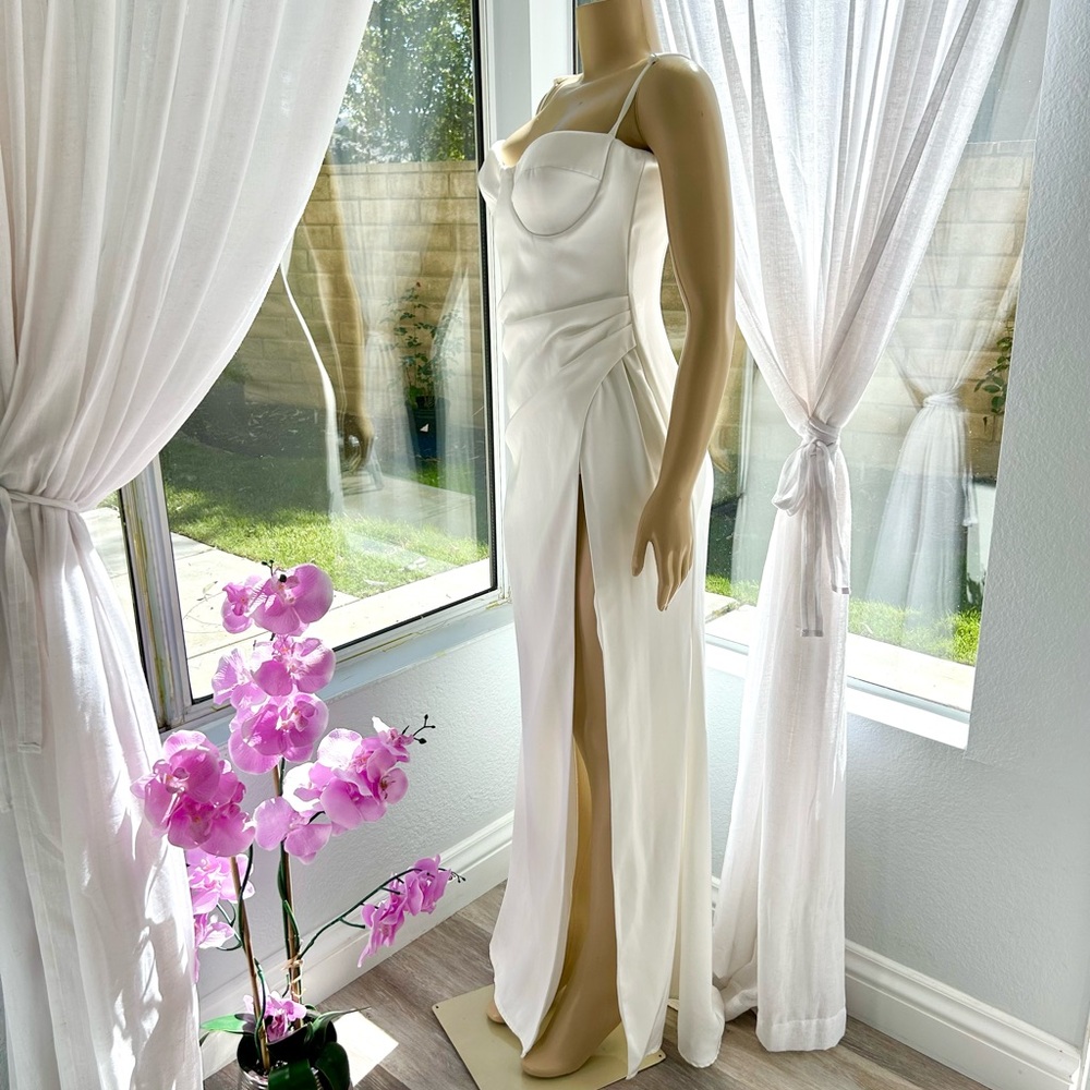 Nadine Merabi Jessica White Maxi Dress Size S Small Side Slit Sleeveless Gown - Picture 7 of 12
